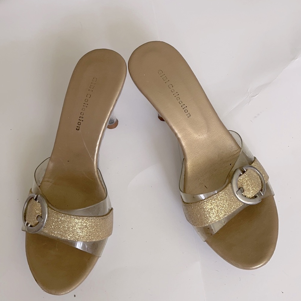 Gibi collection gold glass heeled slip-ons
